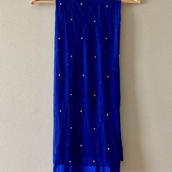 Custom made cobalt blue 3 piece raw silk sharara - Picture 4 of 5